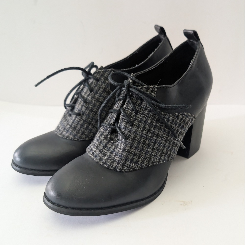Restricted Womens Black Houndstooth Lace Up Oxford Block Heel Booties Size 6.5
